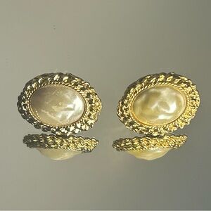 Gold and Cream Vintage-Inspired Earrings with Textured Border